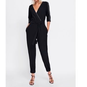 NWT Zara Jumpsuit with White Piping Sz Med